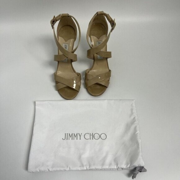 Jimmy Choo Lottie Crisscross Nude Beige Patent Leather Sandal Pump 38.5 - Picture 2 of 12
